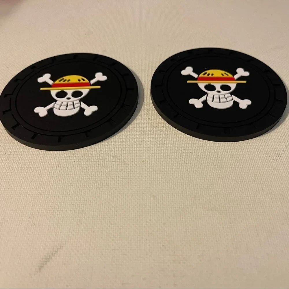 Skull and Crossbones car cup Coasters in black Set of 2 NWT - Picture 6 of 8